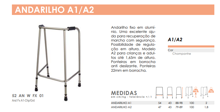 medidas Andarilho fixo em alumínio A1\A2